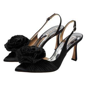 Badgley Mischka Blaire Slingback Heels Black Satin Floral Size 8 Wedding Event